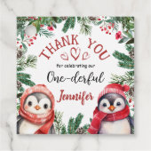 Pinguïn Kerstmis 1e Verjaardag Dank u Favor Bedankjes Labels (Voorkant)