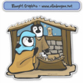 Pinguïn Kerstmis Geboorte Sticker (Voorkant)
