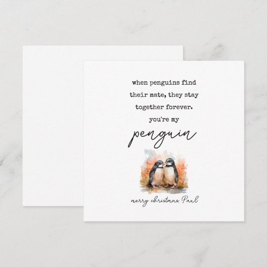 Pinguïn Kerstmis Kaart Man Vrouw (Voorkant / Achterkant)