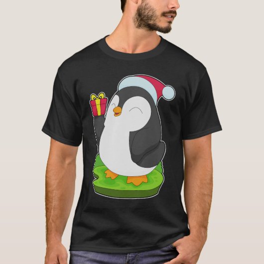 Pinguïn Kerstmis Kerstman hoed T-shirt (Voorkant)