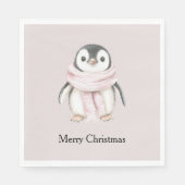 Pinguïn Kerstmis met Roze Sjaal Servet (Voorkant)