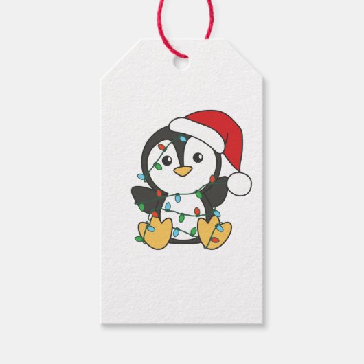 Pinguïn Kerstmis Winter Dieren Vakantie Pinguïns Cadeaulabel (Voorkant)