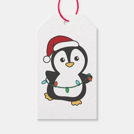 Pinguïn Kerstmis Winter Dieren Vakantie Pinguïns Cadeaulabel (Voorkant)