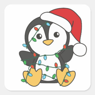 Pinguïn Kerstmis Winter Dieren Vakantie Pinguïns Vierkante Sticker