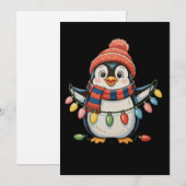 Pinguïn Kerstverlichting Kerstman Hoed Kerstfeest  Feestdagenkaart (Voorkant / Achterkant)
