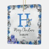 Pinguïn Kinder naam Monogram Kerst Keramisch Ornament (Links)