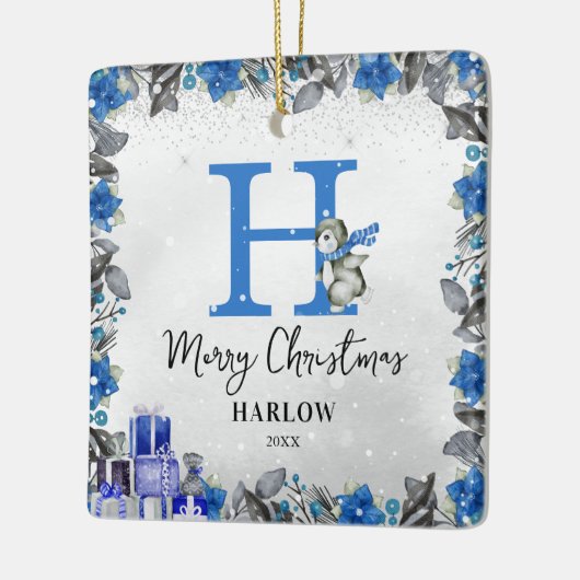 Pinguïn Kinder naam Monogram Kerst Keramisch Ornament (Links)