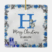 Pinguïn Kinder naam Monogram Kerst Keramisch Ornament (Achterkant)