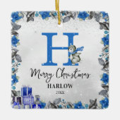 Pinguïn Kinder naam Monogram Kerst Keramisch Ornament (Voorkant)