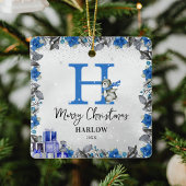 Pinguïn Kinder naam Monogram Kerst Keramisch Ornament