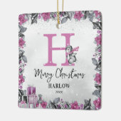 Pinguïn Kinder naam Monogram Kerst Keramisch Ornament (Links)