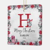 Pinguïn Kinder naam Monogram Kerst Keramisch Ornament (Links)