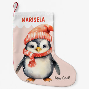 Pinguïn Kinderen Schattig Roze Aangepaste Naam Kleine Kerstsok