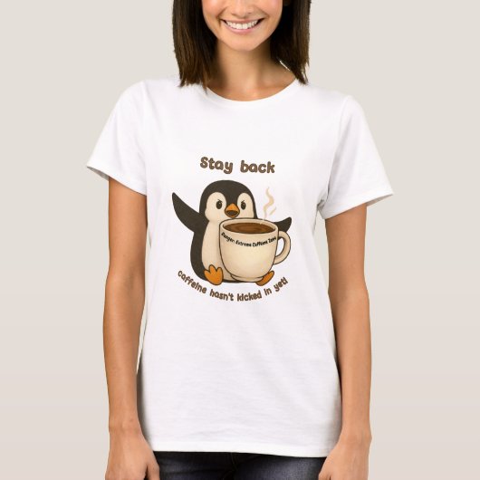 Pinguïn Koffie Waarschuwing T-shirt (Voorkant)