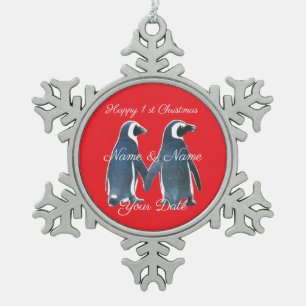 Pinguïn Koppel Eerste Kerstmis Thunder_Cove Tin Sneeuwvlok Ornament