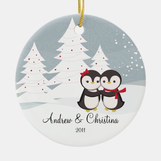 Pinguïn Koppel Liefde Cute Kerst Ornament (Voorkant)