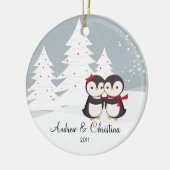 Pinguïn Koppel Liefde Cute Kerst Ornament (Links)
