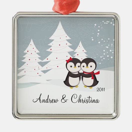 Pinguïn Koppel Liefde Schattige Kerst Ornament (Voorkant)