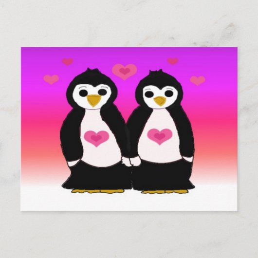 Pinguïn Koppel met Hartjes Briefkaart (Voorkant)