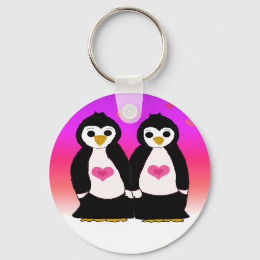 Pinguïn Koppel met Hartjes Sleutelhanger (Voorkant)