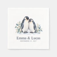 Pinguïn Koppel Waterverf Bruiloft Papier