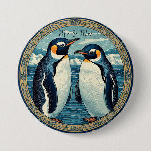 Pinguïn Koppel Winter Sneeuw Blauwe Oceaan Ijs Gle Ronde Button 7,6 Cm