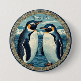 Pinguïn Koppel Winter Sneeuw Blauwe Oceaan Ijs Gle Ronde Button 7,6 Cm