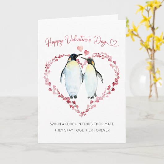 Pinguïn koppels samen voor altijd Valentijnsdag Kaart (Gele Bloem)