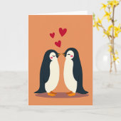 Pinguïn Kus Paar Liefde Kaart (Gele Bloem)