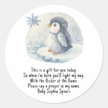 Pinguïn. Label voor gebedskaars
