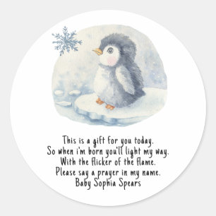 Pinguïn. Label voor gebedskaars