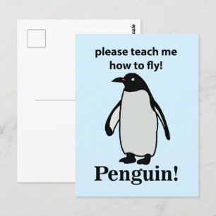 Pinguïn, leer me alsjeblieft vliegen, grappige pin briefkaart