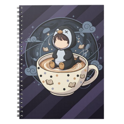Pinguïn leest met warme kop notitieboek (Voorkant)