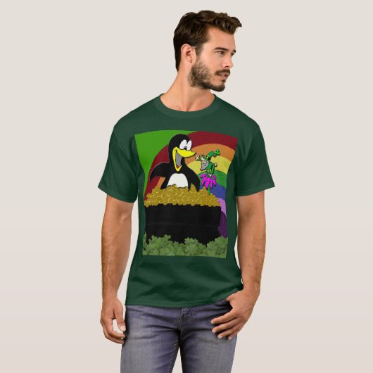 Pinguïn, Leprechaun, Goud en Regenboog T-shirt (Voorkant volledig)