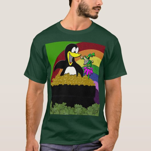 Pinguïn, Leprechaun, Goud en Regenboog T-shirt (Voorkant)