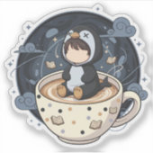 Pinguïn lezen met warme kop sticker (Voorkant)