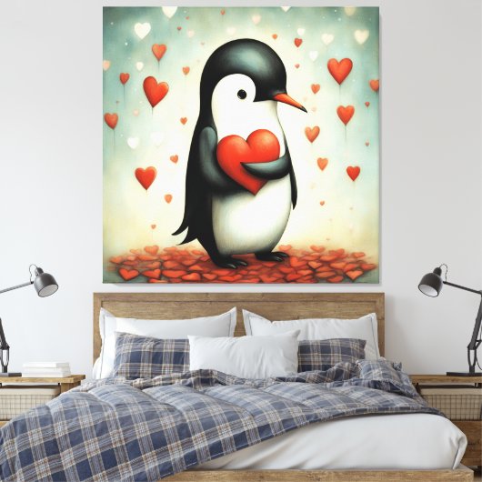 Pinguïn Liefde 1 Canvas Afdruk (Insitu (Slaapkamer))