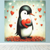 Pinguïn Liefde 1 Canvas Afdruk (Insitu (Houten vloer))