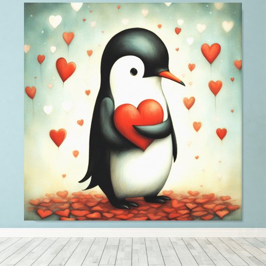 Pinguïn Liefde 1 Canvas Afdruk (Insitu (Houten vloer))