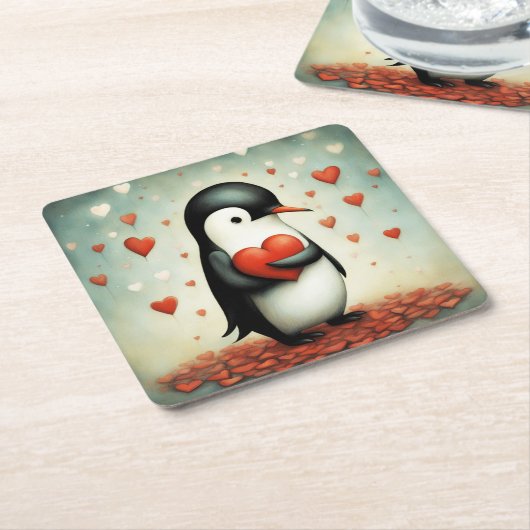 Pinguïn Liefde 1 Kartonnen Onderzetters (Schuin)