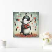 Pinguïn Liefde 1 Vierkante Klok (Huis)