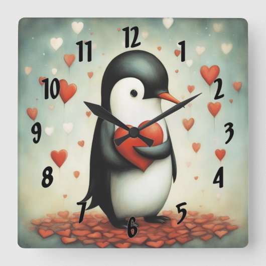 Pinguïn Liefde 1 Vierkante Klok (Voorkant)