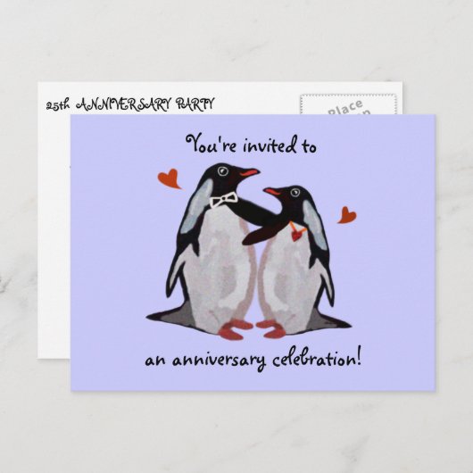 Pinguïn Liefde 25ste Verjaardag Postkaarten Uitnodiging Briefkaart (Voorkant / Achterkant)
