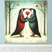 Pinguïn Liefde 2 Canvas Afdruk (Insitu (Houten vloer))