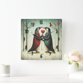 Pinguïn Liefde 2 Vierkante Klok (Huis)