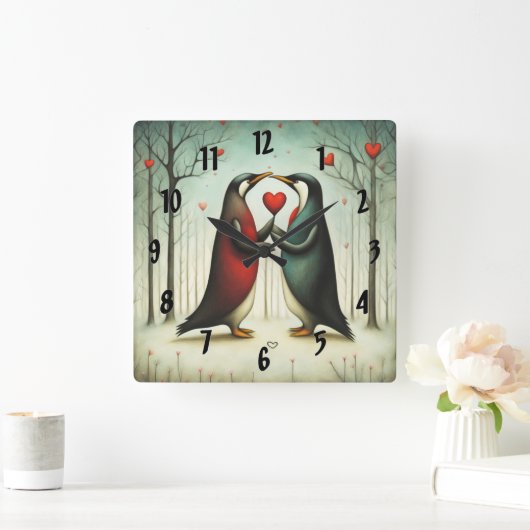 Pinguïn Liefde 2 Vierkante Klok (Huis)