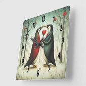Pinguïn Liefde 2 Vierkante Klok (Hoek)
