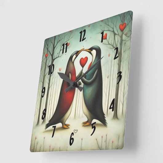 Pinguïn Liefde 2 Vierkante Klok (Hoek)