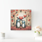 Pinguïn Liefde 3 Vierkante Klok (Huis)