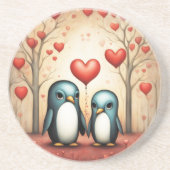 Pinguïn Liefde 3 Zandsteen Onderzetter (Voorkant)